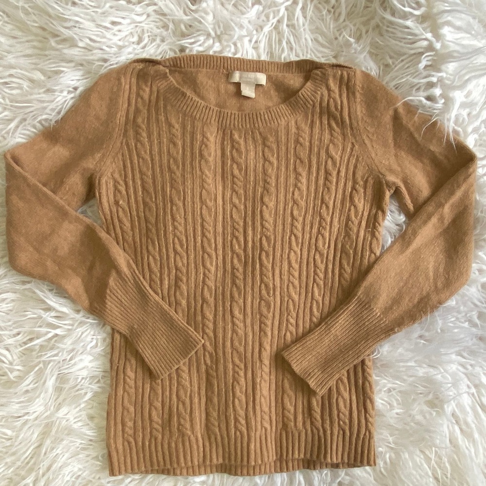 100% Cashmere Banana Republic Cableknit boatneck Sweater Tan Small